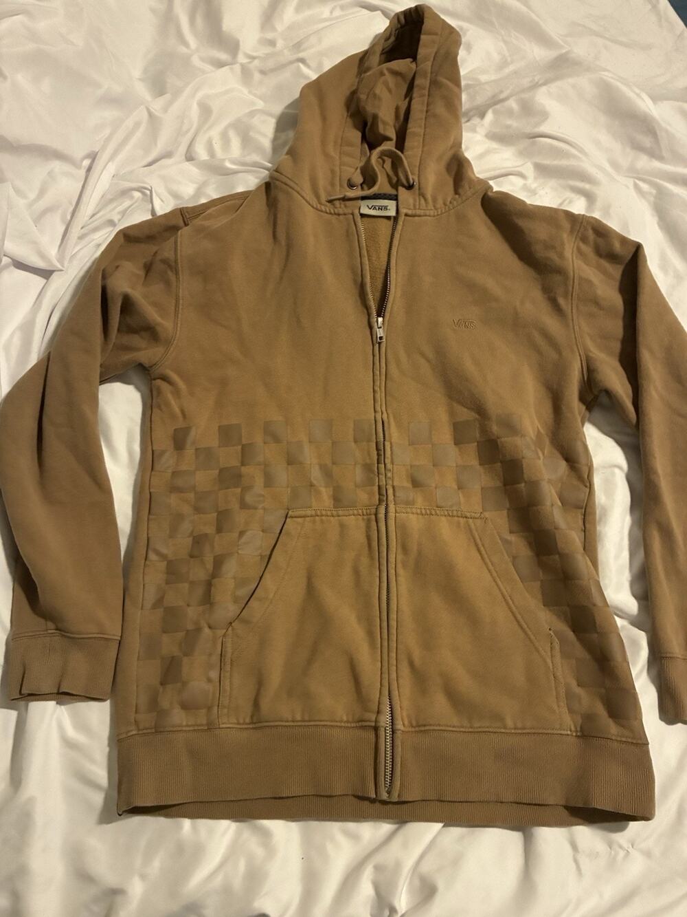 Vans Full Zip Brown Jacket Checkered Logo Sweatshirt Small